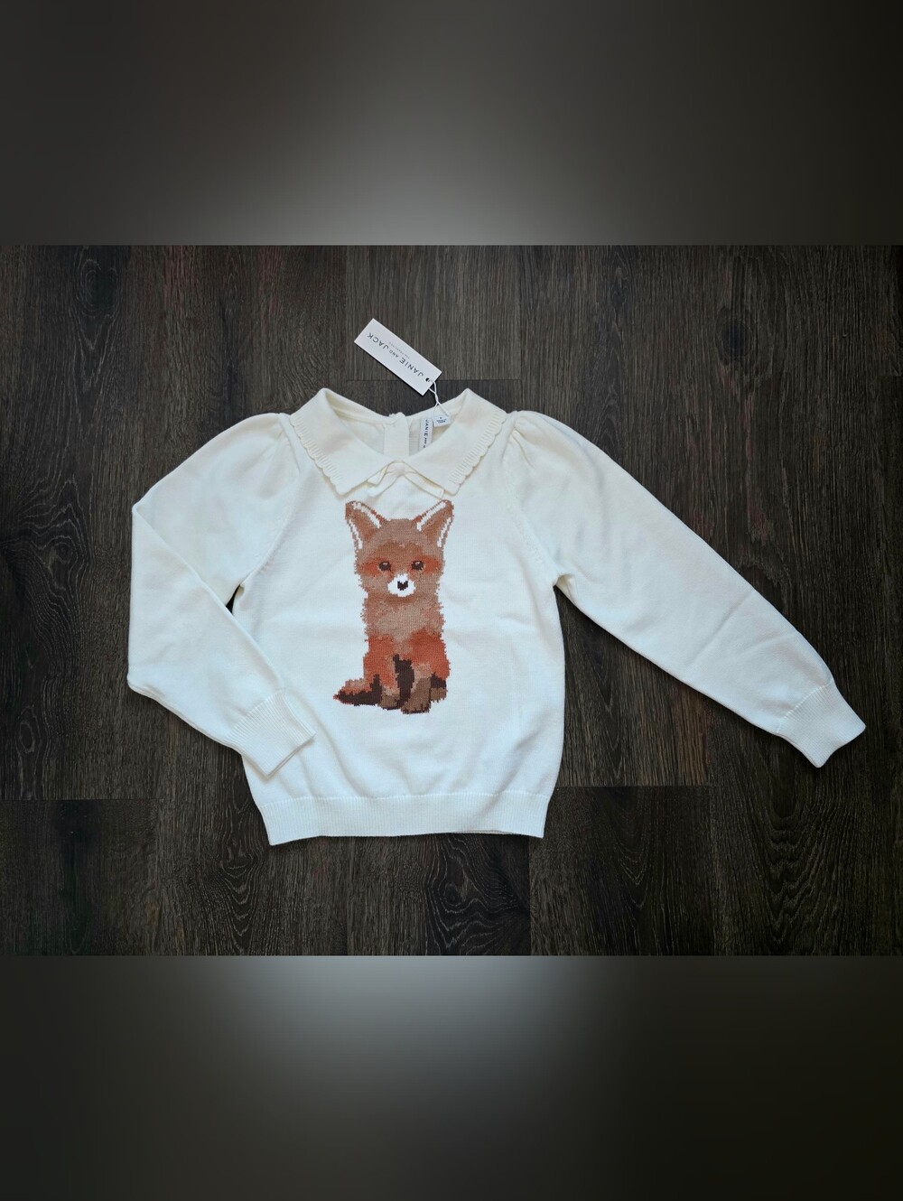 Janie & Jack intarsia fox cream white knit sweater